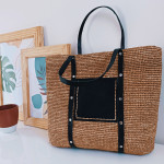 MIHANTA - Raffia Tote Bag for Women with Leather Handles, Pouch, and Zipper Closure, Dimensions 34/34