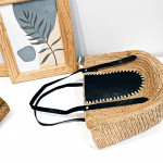 MEVA - Handwoven Half Moon Raffia Bag with Adjustable Leather Handles