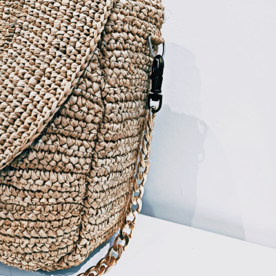 KOLO- Raffia Shoulder Bag with Chains and Zipper Closure