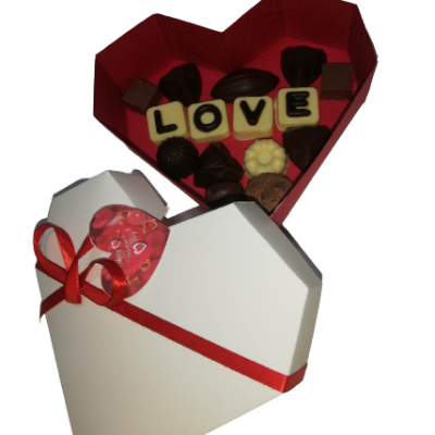 Ballotin of chocolate in a heart box