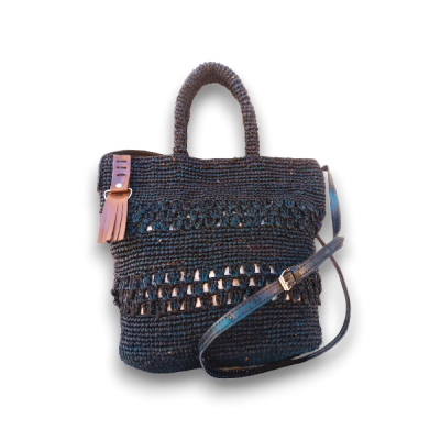 Black handmade raffia handbag - Poketra malgasy