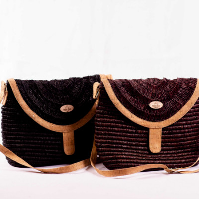 Meva - Raffia and Cork Crochet Shoulder Bag
