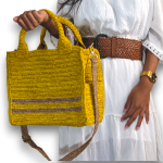 Raffia Bag with Shoulder Straps and Detachable Crossbody Strap