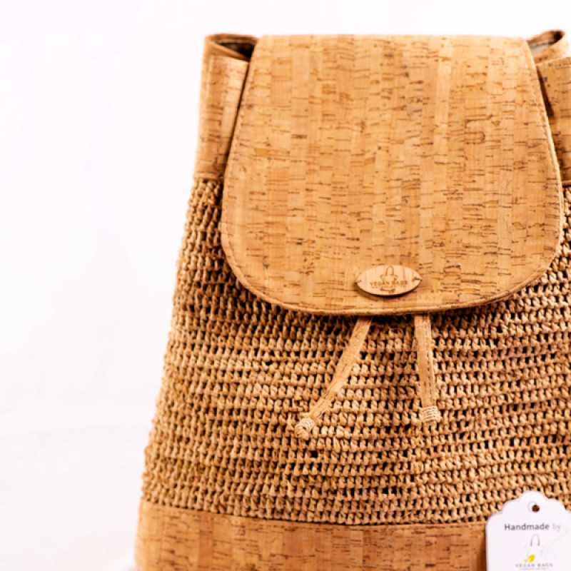 Candy Cork and Raffia Crochet Backpack- GM