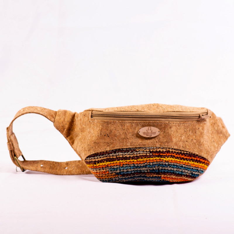 Evana Banana Bag - Cork and Raffia Crochet Fanny Pack with Closure - Unique Generation Motif