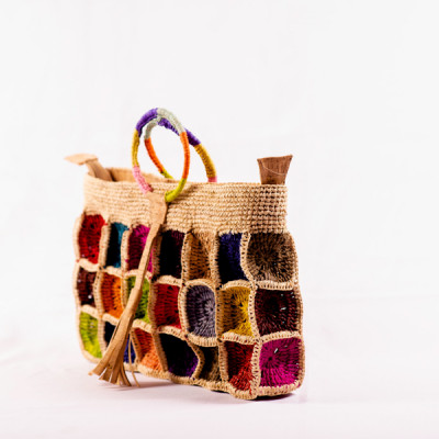 ARENAH - Sac à Main Multicolore Unique en Crochet de Raphia et Liège