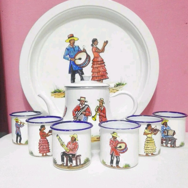 Enameled tea set