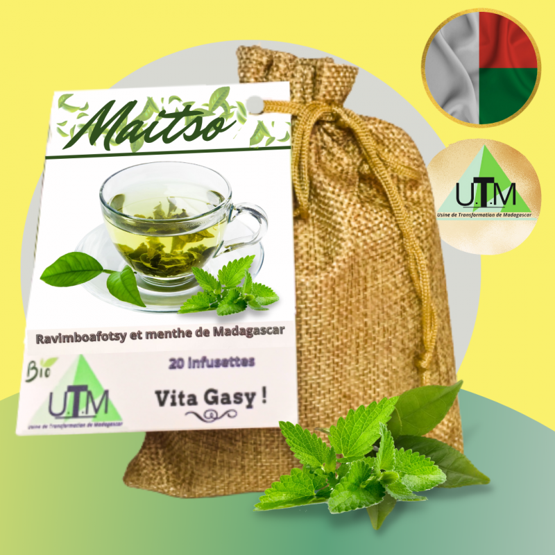 120g -Thé de santé naturel et antioxydant Infusion MAITSO : Ravimboafotsy - menthe : un voyage gustatif exotique !