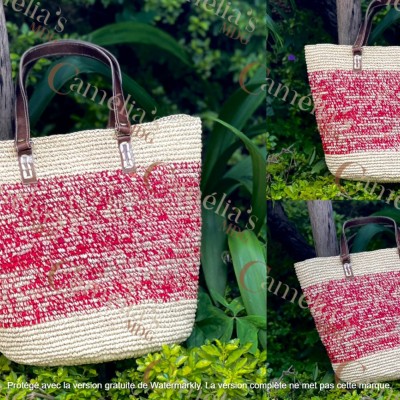 Raffia bag (Natural - red)