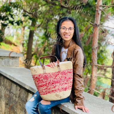 Raffia bag (Natural - red)