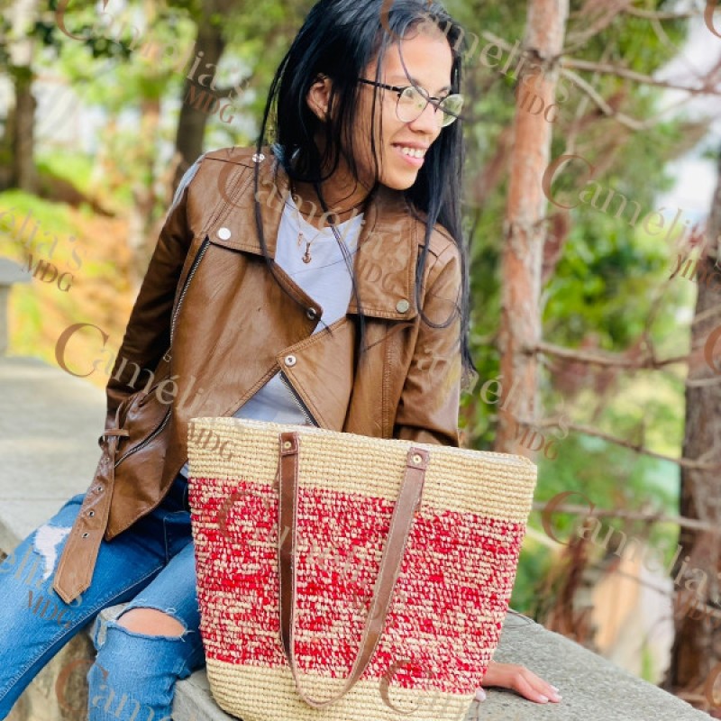 Raffia bag (Natural - red)