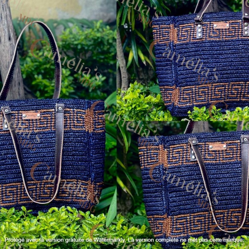 Raffia Bag (Navy Blue Tea)