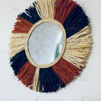 Raffia Mirror (Black - Natural- Rust)