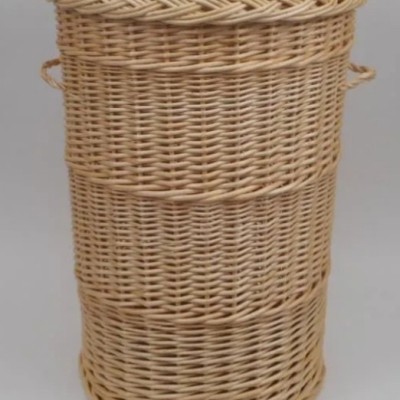 Wicker storage basket -cylindrical, transport basket, wicker basket, high basket (Natural)