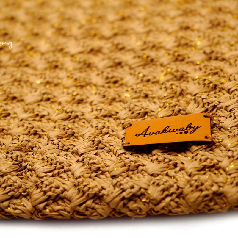 Raphia Clutch in Tea Color with Crochet and Gold Thread - Multi-purpose Pouch "Tropical Paradise"