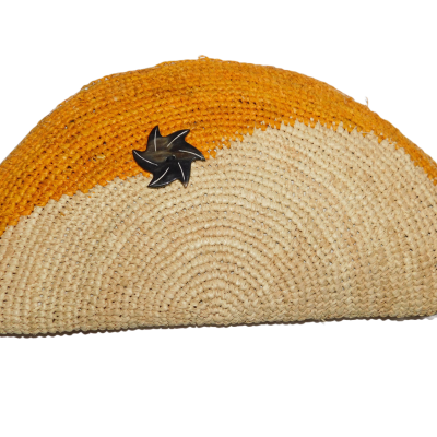 Handmade half-moon raffia pouch