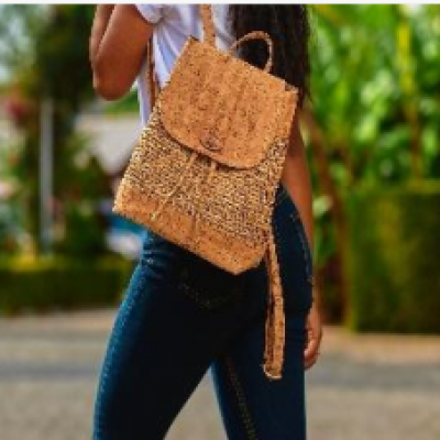 Candy Handmade Raffia Backpack for Women with Cork - Vegan bags Mada