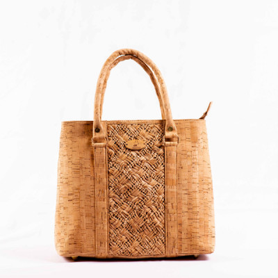 Macramé Handbag made from Crocheted Raffia and Cork - Vegan Bags Mada