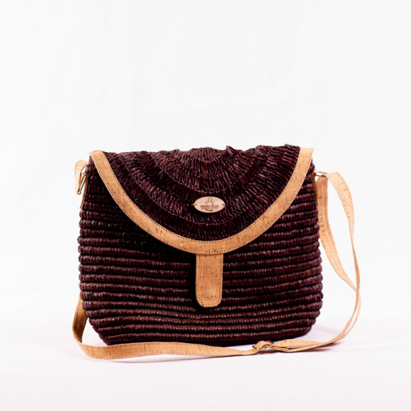 Meva - Raffia and Cork Crochet Shoulder Bag