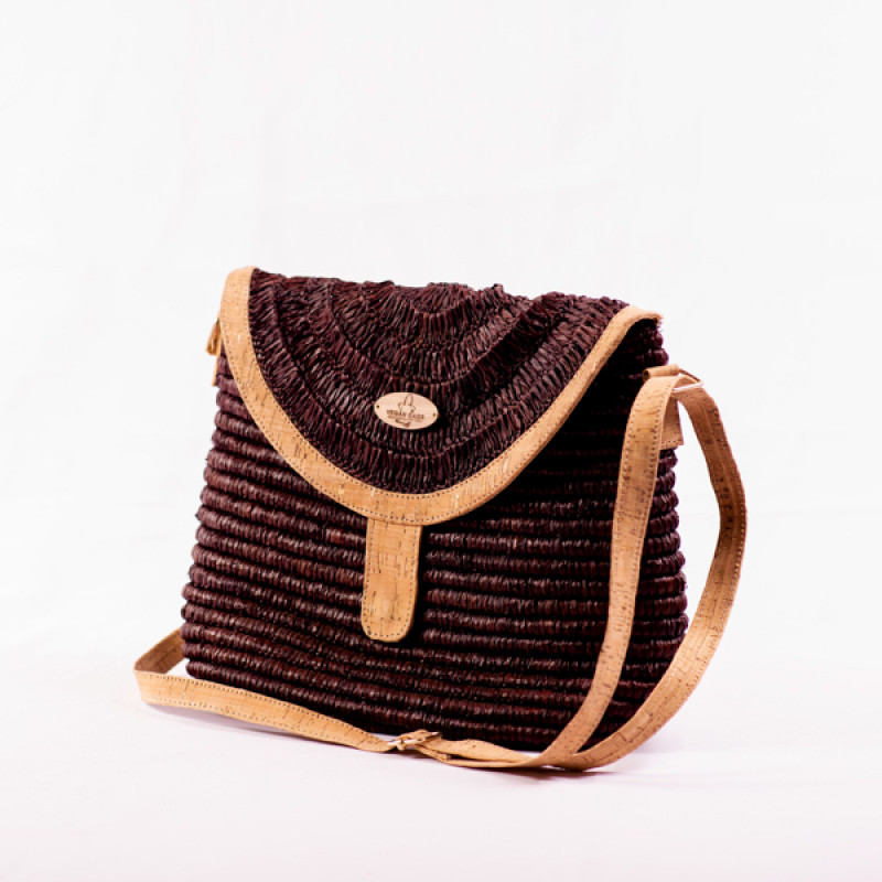 Meva - Raffia and Cork Crochet Shoulder Bag