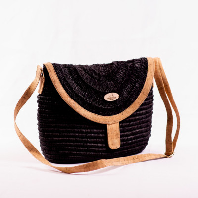 Meva - Raffia and Cork Crochet Shoulder Bag