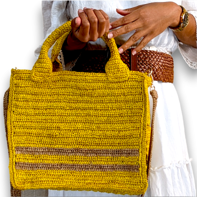 Raffia Bag with Shoulder Straps and Detachable Crossbody Strap