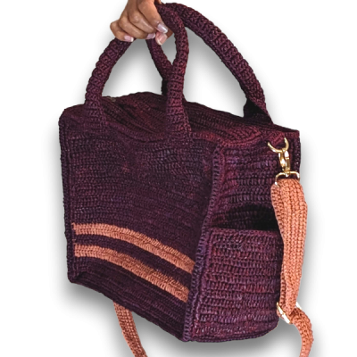 Raffia Bag with Shoulder Straps and Detachable Crossbody Strap