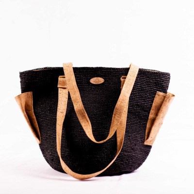 Carinah - black Cork and Raffia Handbag