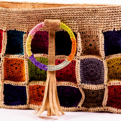 ARENAH - Sac à Main Multicolore Unique en Crochet de Raphia et Liège