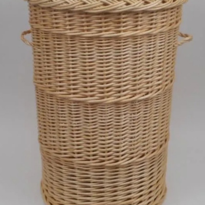 Wicker storage basket -cylindrical, transport basket, wicker basket, high basket (Natural)
