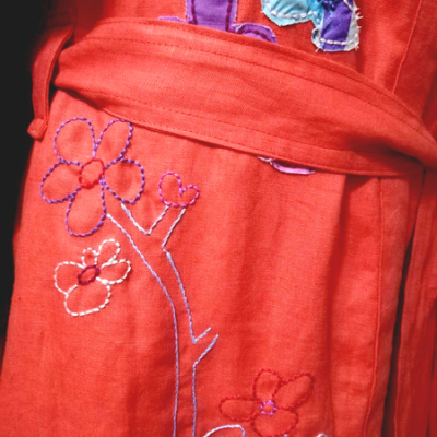 Kimono en lin brodé à la main modèle unique - Lambà