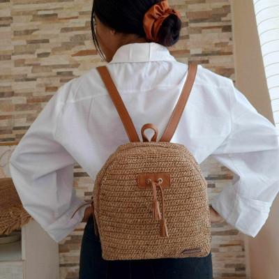 Handmade Raffia Backpack for Women with leather - Embrace Nature's Elegance