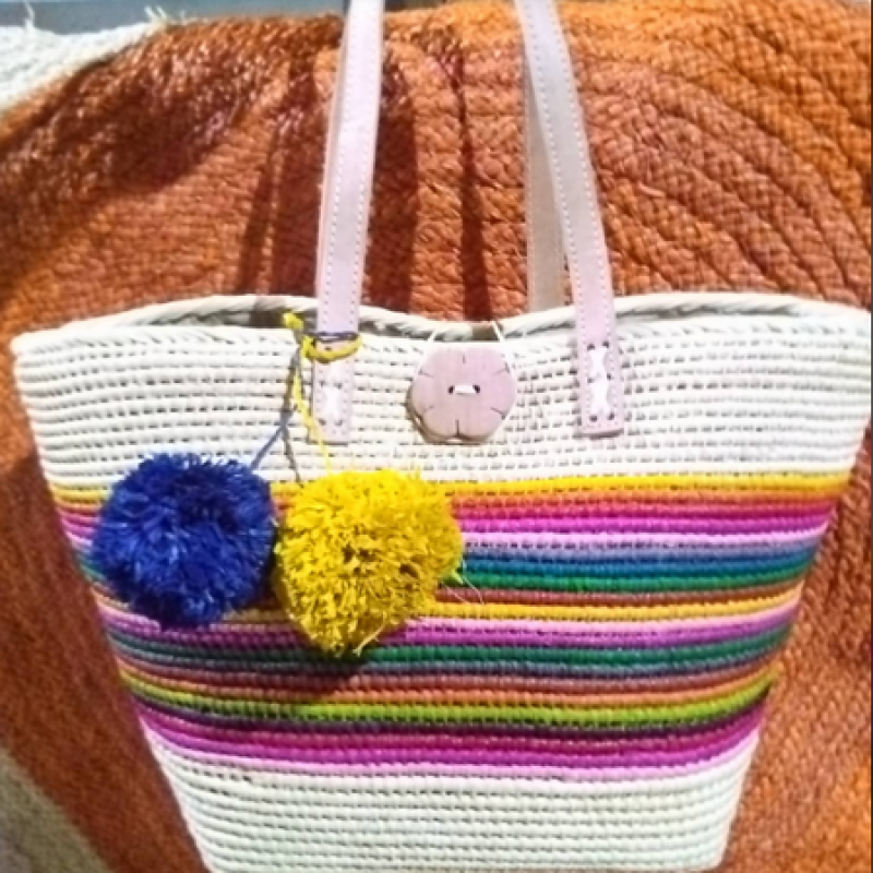 Rainbow-Colored Raffia Handbag