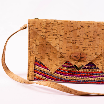 Camille Cork Pouch with Raffia Crochet and Magnetic Clasp