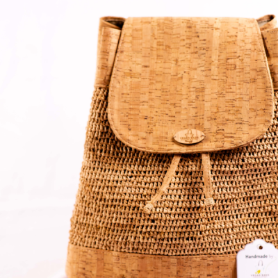 Candy Handmade Raffia Backpack for Women with Cork - Vegan bags Mada