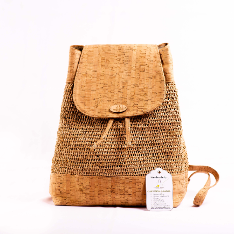 Candy Handmade Raffia Backpack for Women with Cork - Vegan bags Mada