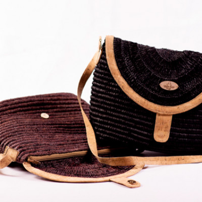 Meva - Raffia and Cork Crochet Shoulder Bag