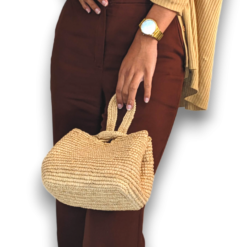 JEJO - Natural Raphia Handbag with Intertwined Handle