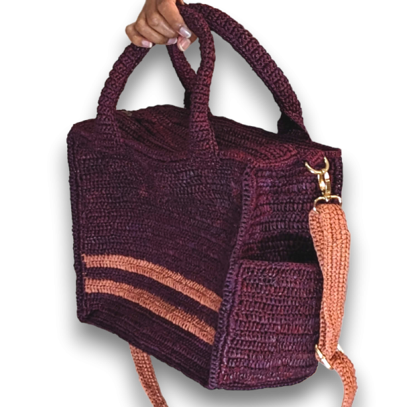 Raffia Bag with Shoulder Straps and Detachable Crossbody Strap