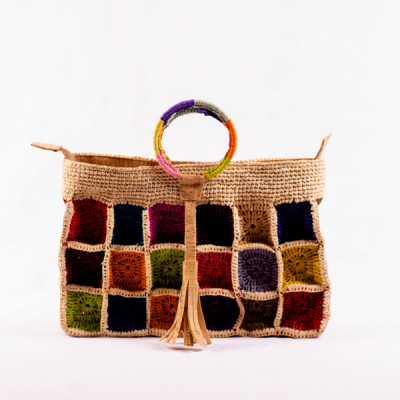 ARENAH - Unique Multicolored Handbag Crocheted with Raffia and Cork
